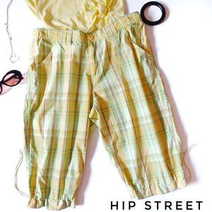 OLEG CASSINI SPORT Pastel Yellow Plaid Pedal Pusher Shorts M